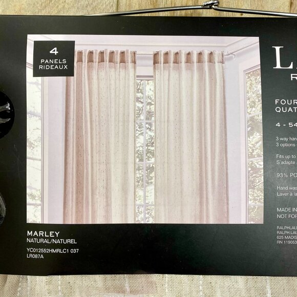 4 Panels Ralph Lauren 54x 84 Linen Marley Natural Beige Curtains Striped Stripes - Picture 8 of 9
